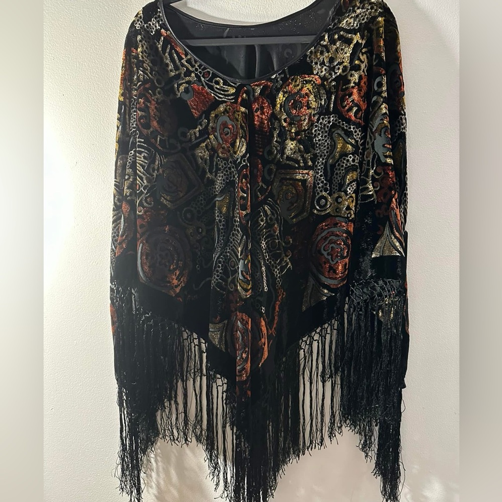 fringed velvet burnout poncho vintage beautiful colors .